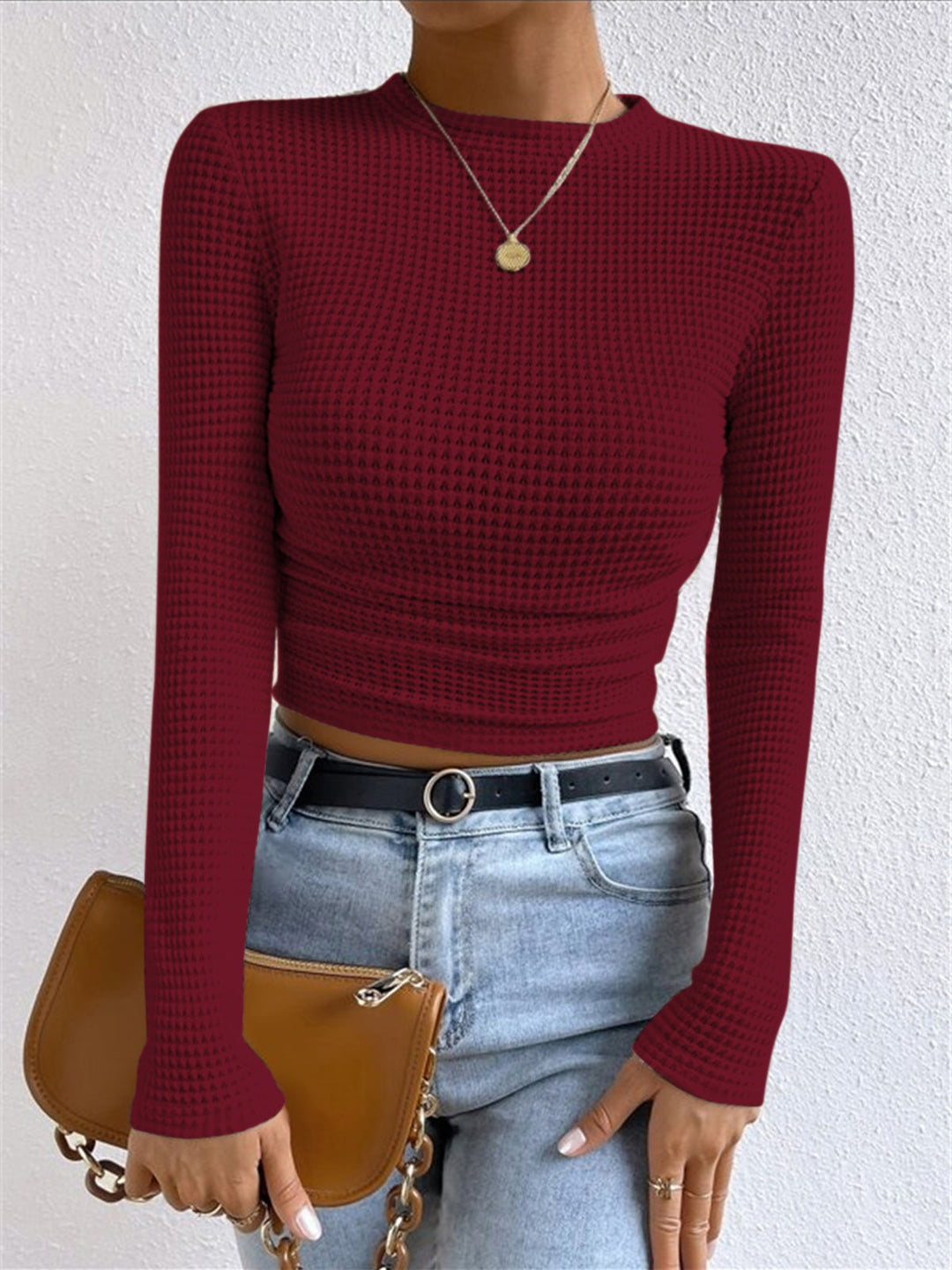 ISABELLA PLAIN WAFFLE SLIM SWEATER