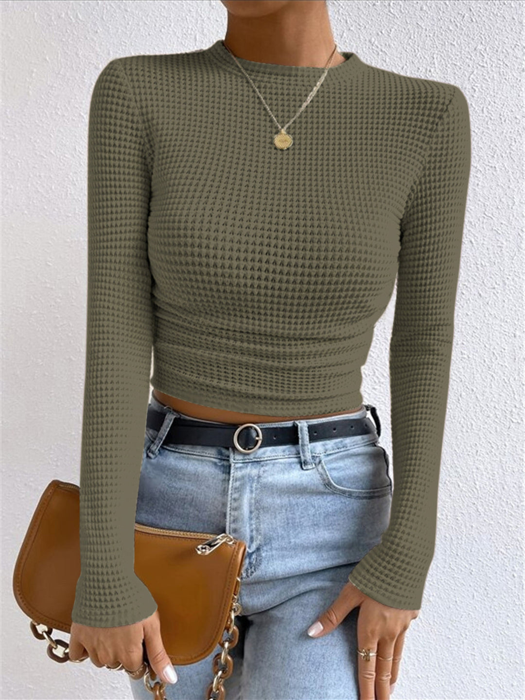 ISABELLA PLAIN WAFFLE SLIM SWEATER