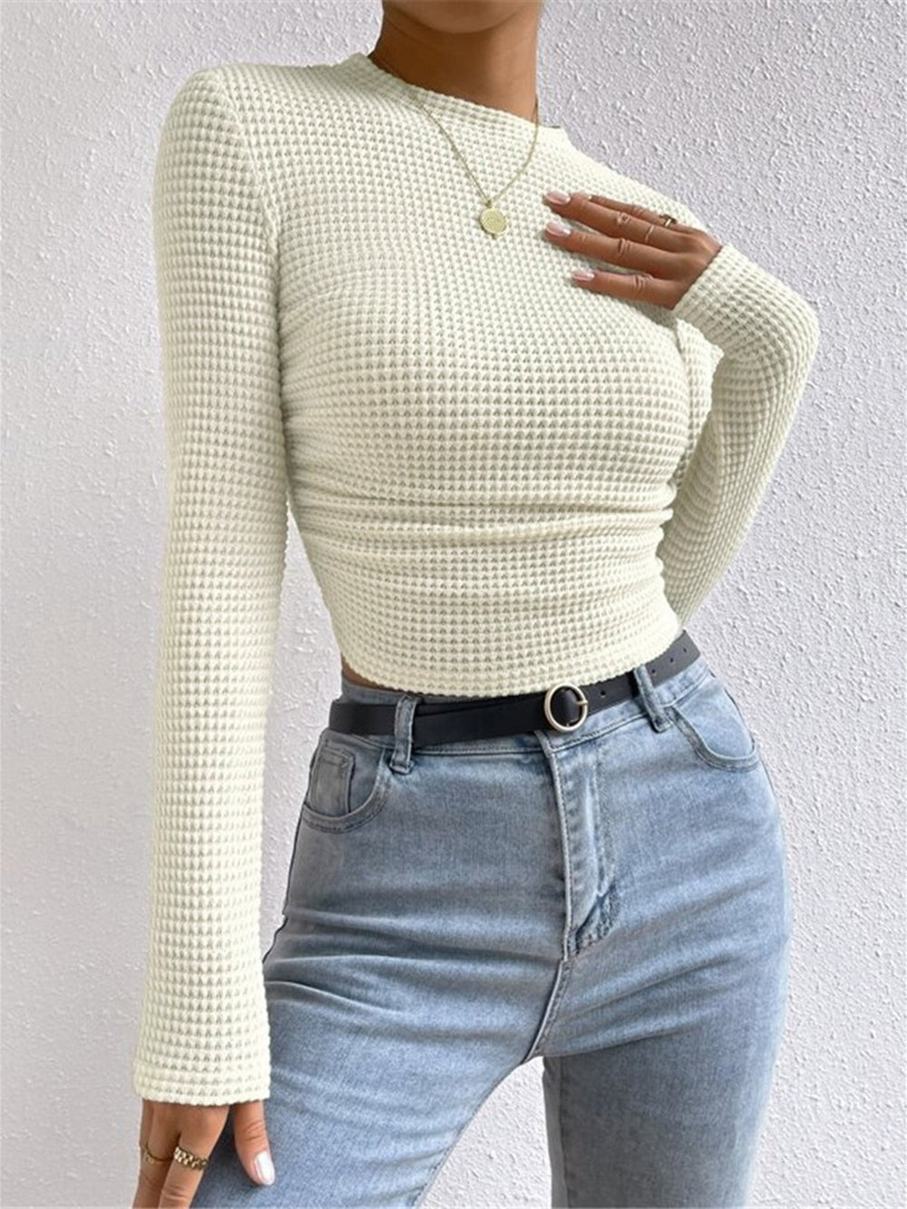 ISABELLA PLAIN WAFFLE SLIM SWEATER