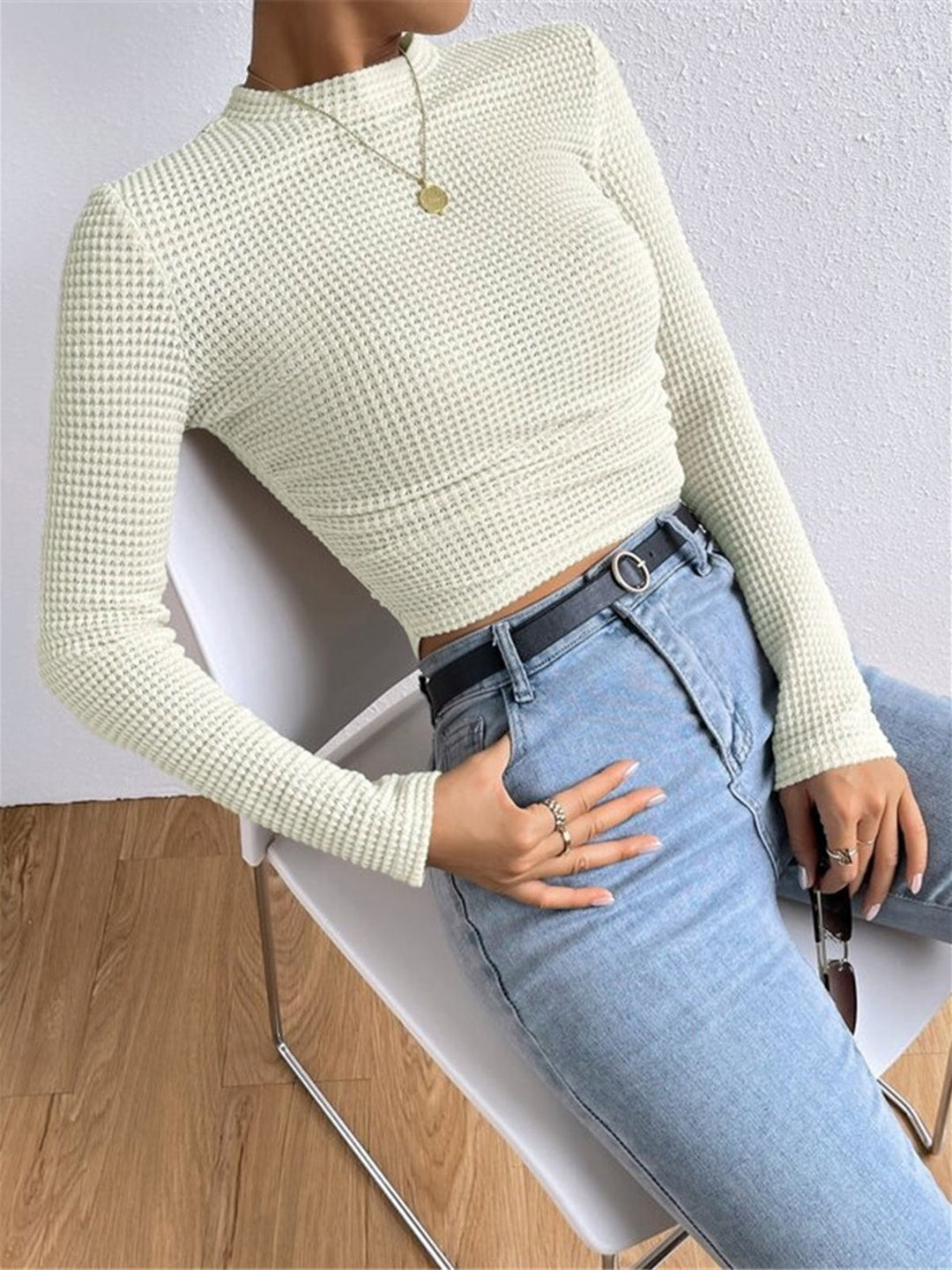 ISABELLA PLAIN WAFFLE SLIM SWEATER